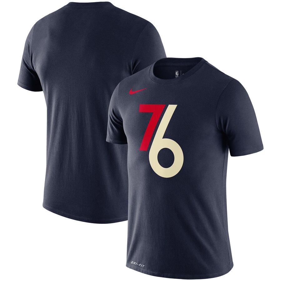 Men 2020 NBA Nike Philadelphia 76ers Navy City Edition Logo DFCT Performance TShirt